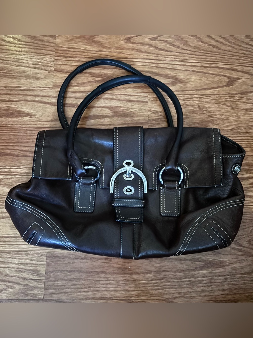 Coach Chocolate Brown Leather Satchel with Silver Hardware